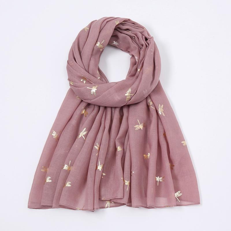 

Scarves Winter Fashion Bronzing Gold Dragonfly Viscose Shawl Scarf Lady High Quality Wrap Pashmina Stole Bufandas Muslim Hijab 180*90Cm