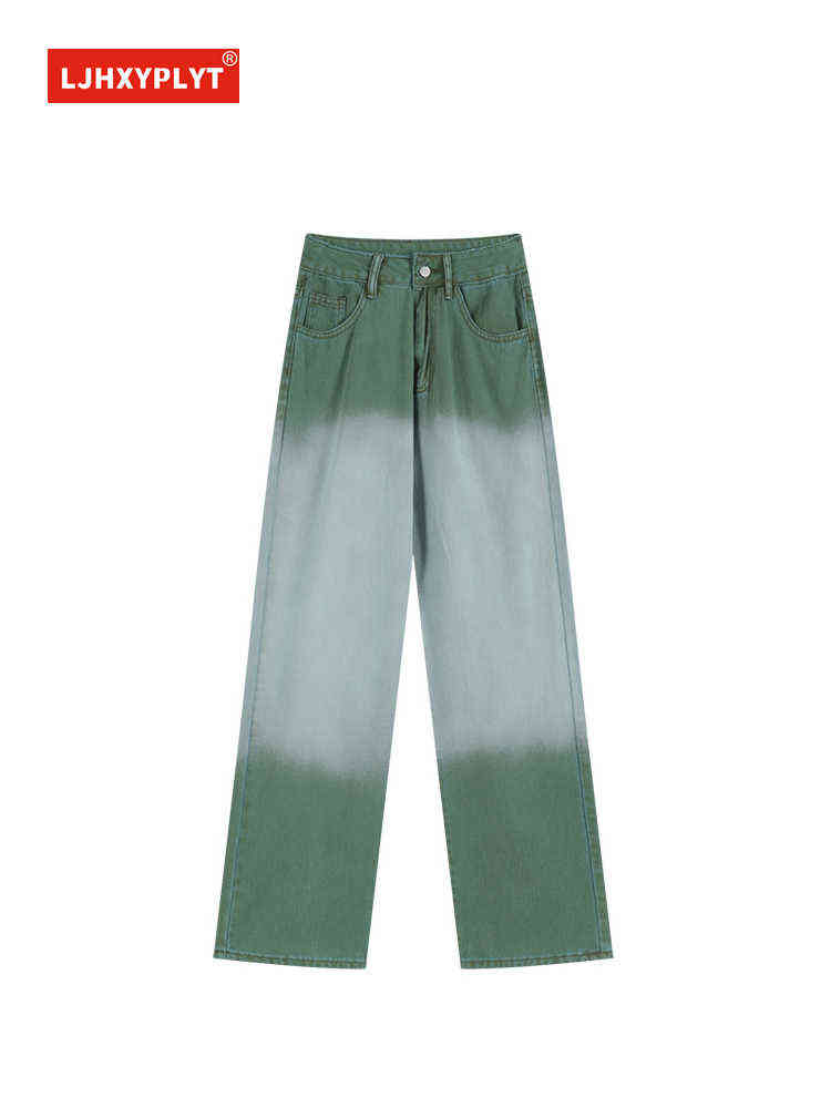

Tie-dye Gradient Green Jeans Spring Autumn New American Street Trend Casual Loose Neutral Straight Denim Pants Female Trousers T220728