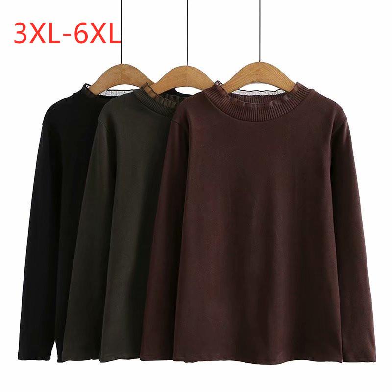

Women's Plus Size T-Shirt Large Women's Autumn And Winter Fashion Thickened Double-sided Velvet Lace Collar Bottomed ShirtWomen's, Black