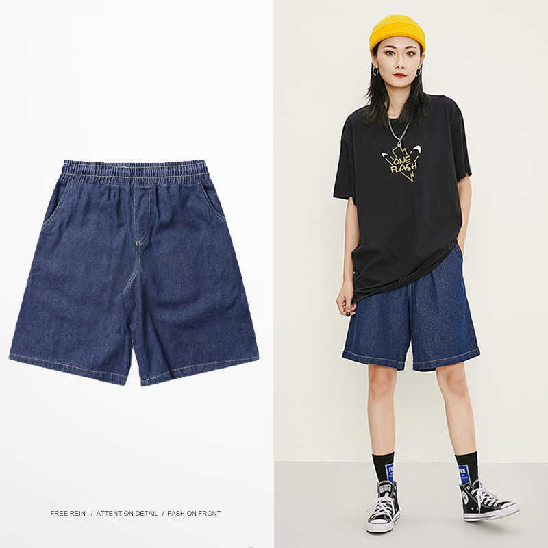 

Men' Shorts Billkong denim shorts men' and women' elastic spring and summer 2022 new versatile hip-hop loose Japanese fashion shorts, Navy blue