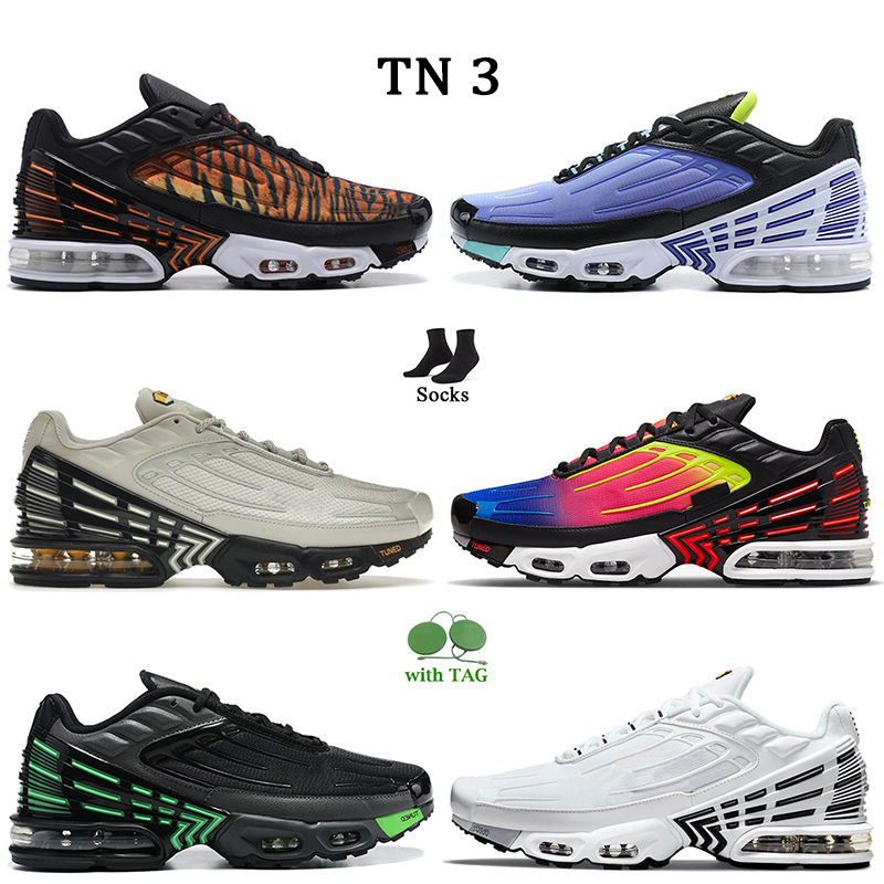 2022 en gros TN TN plus 3 chaussures de course de sport extérieur arc-en-ciel laser bleu os noir fantôme vert aqua maillage triple cratère blanc