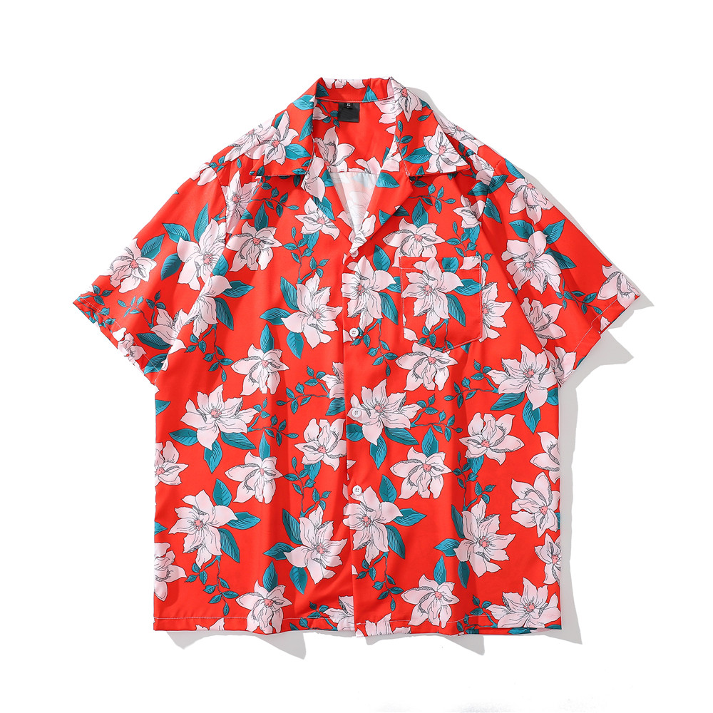 

Floral Red Hawaiian Shirt Men Women Summer Men's Shirts Holiday Beach Shirts