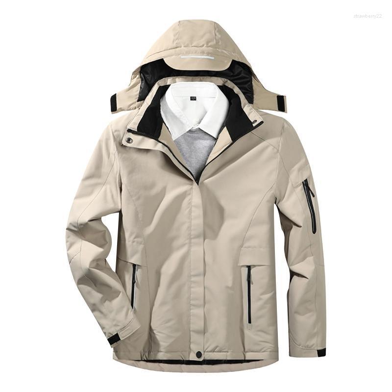 

Men's Vests Heating Hiking Jackets Windproof 3 Charging Warm Coat USB Soild Velvet With Area Color Man Hat And Winter Stra22, Beige