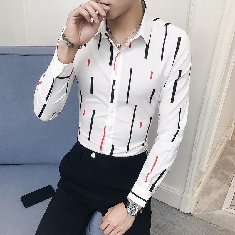 

Men' Casual Shirts 2022 Autumn Spring Long Sleeved Shirt Striped Printed Men Clothing, Red