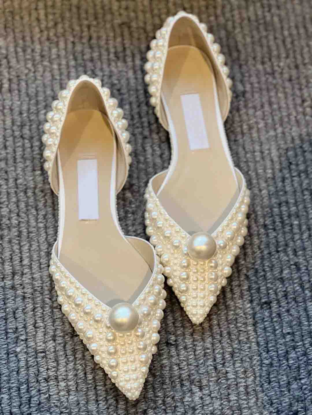 

Women wedding dress sandal pumps flats luxury designer shoes Baily pearl-embellished SACORA100mm ballet flats super quality