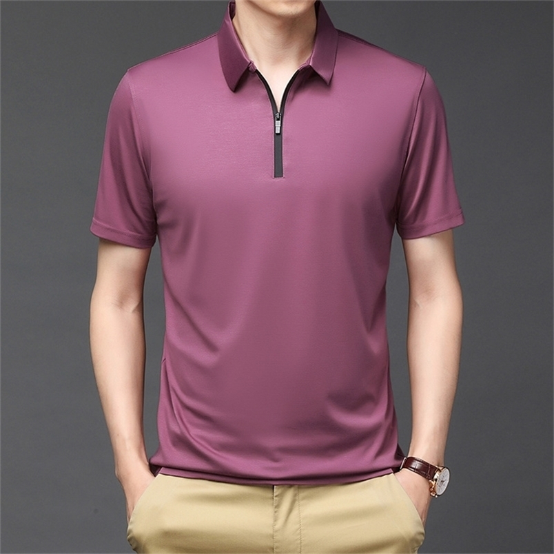 

Short sleeve POLO shirt men's summer ice silk POLO shirt thin Short sleeve Lapel zipper polo shirt 220402