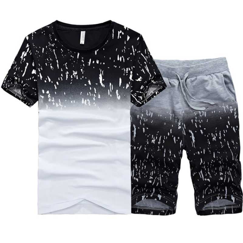 

Men's T-Shirts 2022 Tracksuit 2 Pieces Men Sets Male Clothing Sportswear Set Fitness Summer Print Shorts+T Shirt Mens Casual Suit 4XL, Gray