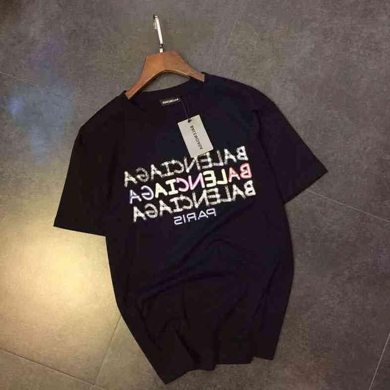 

Designer summer parishika color letter printing short T-shirt Balenciga Balancigas t-shirt female cotton Li short sve loose men's lovers half 222ss, No sale