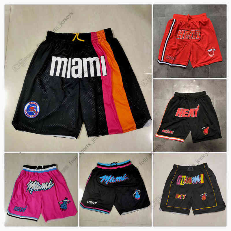 

Miami''Heat''Men Basketball Shorts JUST DON Stitched Mitchell and Ness With Pocket Zipper Sweatpants Mesh Retro Sport PANTS -2XL