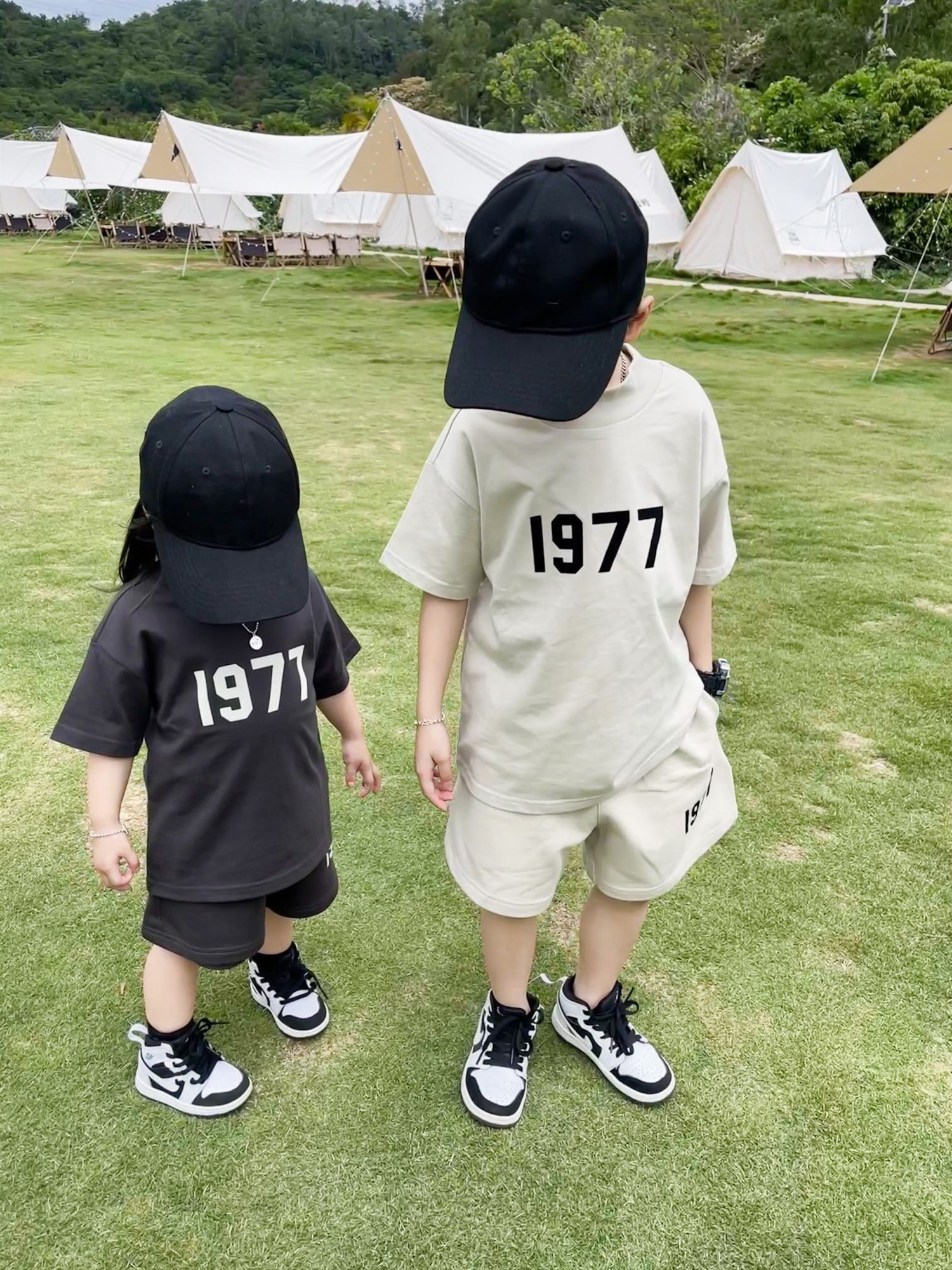 

Children Sport Sets Kids Boys Outfits Cotton T-shirt With shorts Summer Baby boy 2pc/Tracksuit Toddler Number Casual clothes, Beige