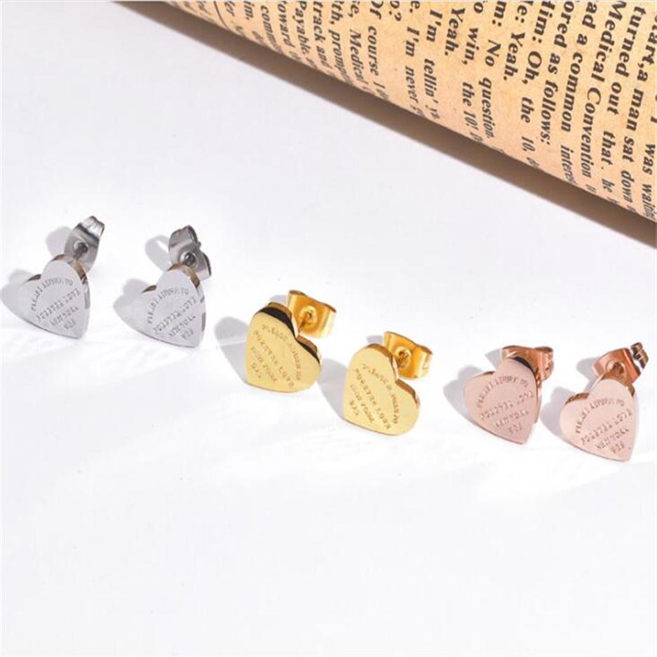 

Martick Gold- color Heart Earrings For Women Rose Gold-color Heart Stud Earrings With English Letters Fine Jewelry Gift252a