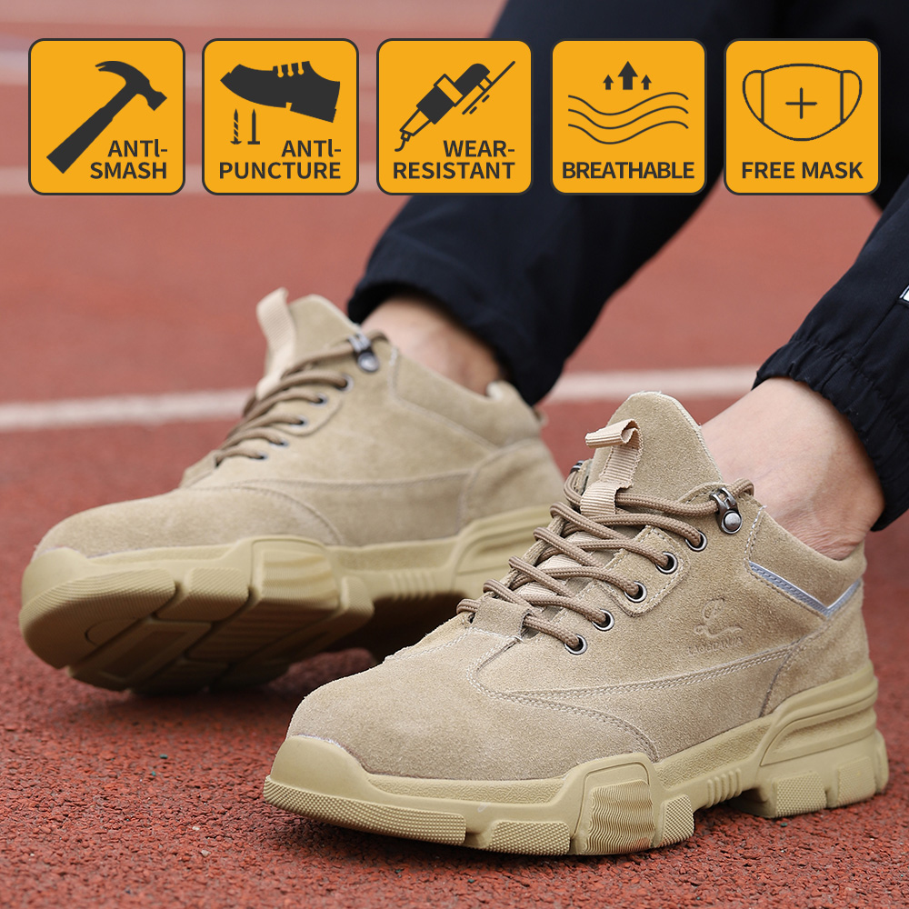 

Male Steel Toe Work Safety Boot Lightweight Breathable Anti-smashing Non-slip Casual Sneaker Military Boots, 925