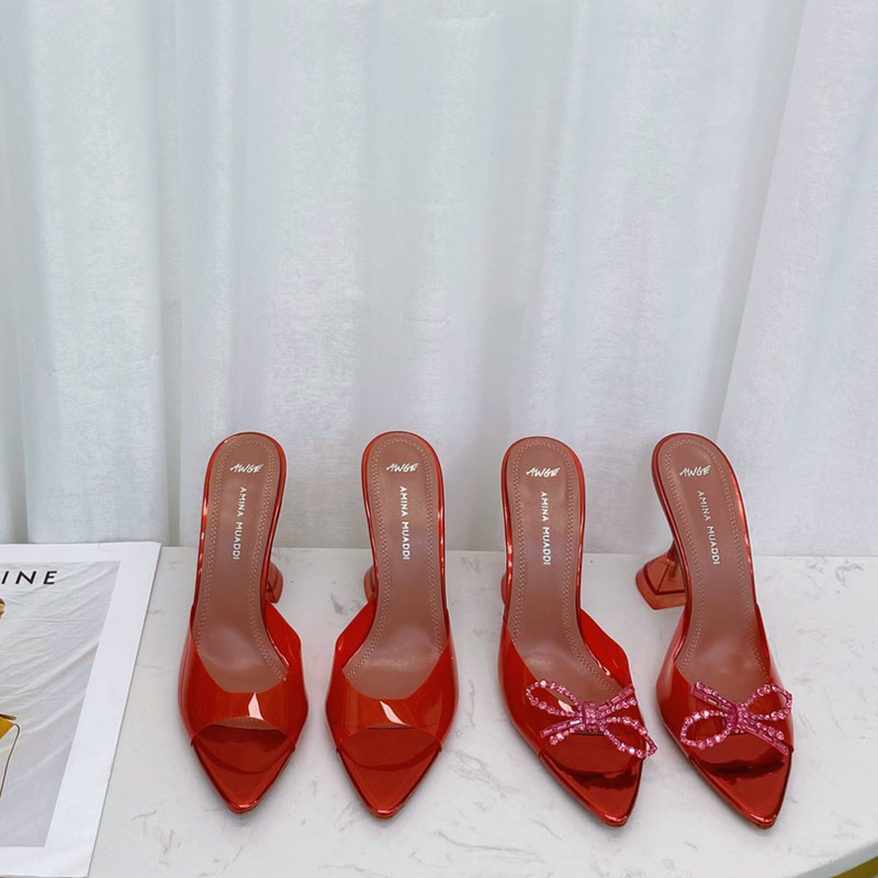 

Luxury Designer sandals high heeled shoes Amina muaddi Begum bow Crystal-Embellished buckle pointed toesl sunflower slippers summer footwear Red dress shoes, Only a shoe box