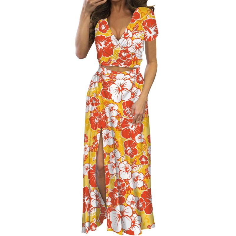 

Work Dresses Customize On Demand V Neck Casual Split Side Sublimation Print Bohemian Boho Hawaiian Monster Leaves Suit DressWork, Wmy22010515d42