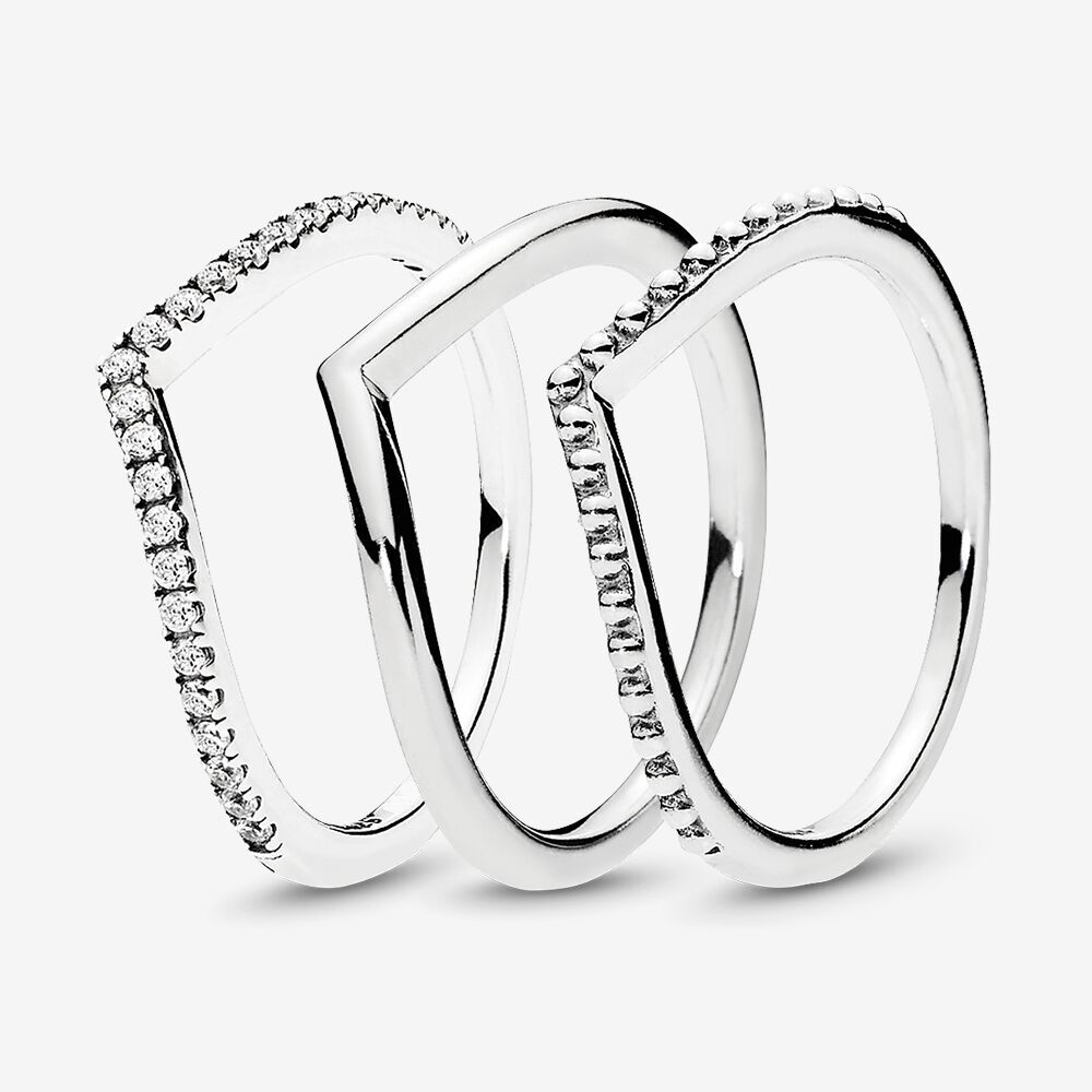 

100% 925 Sterling Silver Sparkling Wishbone Stacking Ring Set For Women Wedding Rings Fashion Jewelry Accessories