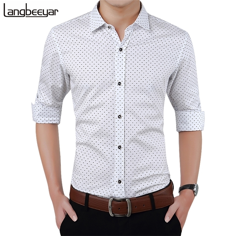 

Autumn Fashion Brand Men Clothes Slim Fit Long Sleeve Shirt Polka Dot Casual Social Plus Size M-5XL 220323, White