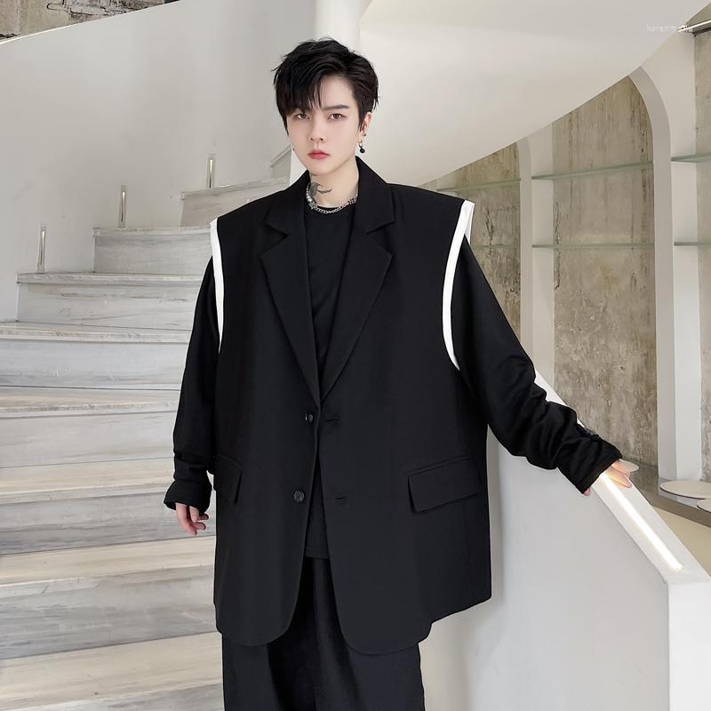 

Men' Vests 2022 Autumn Solid Color Cuff Stitching Contrast Single Breasted Suit Collar Cardigan Vest Male Hairdresser Loose Top Kare22, Black