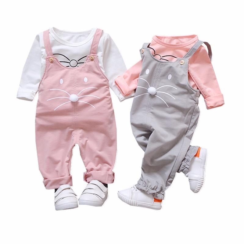 

Clothing Sets Fashion Cute Girls Outfits Children Cartoon Baby T-shirt Overalls 2Pcs/sets Spring Summer Infants TracksuitsClothing, White