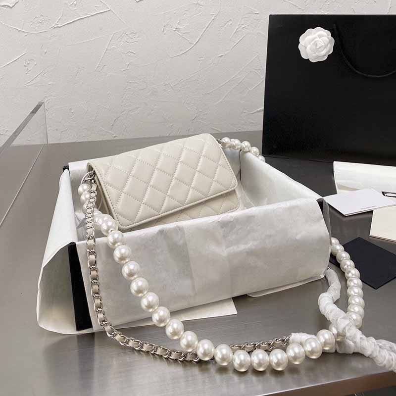 

20cm High Quality Designer Bag Wallet Shoulder Bag Silver Metal Hardware Beads Chains Handbag Vintage Luxury Flap Cross Body Women hanbags, Box