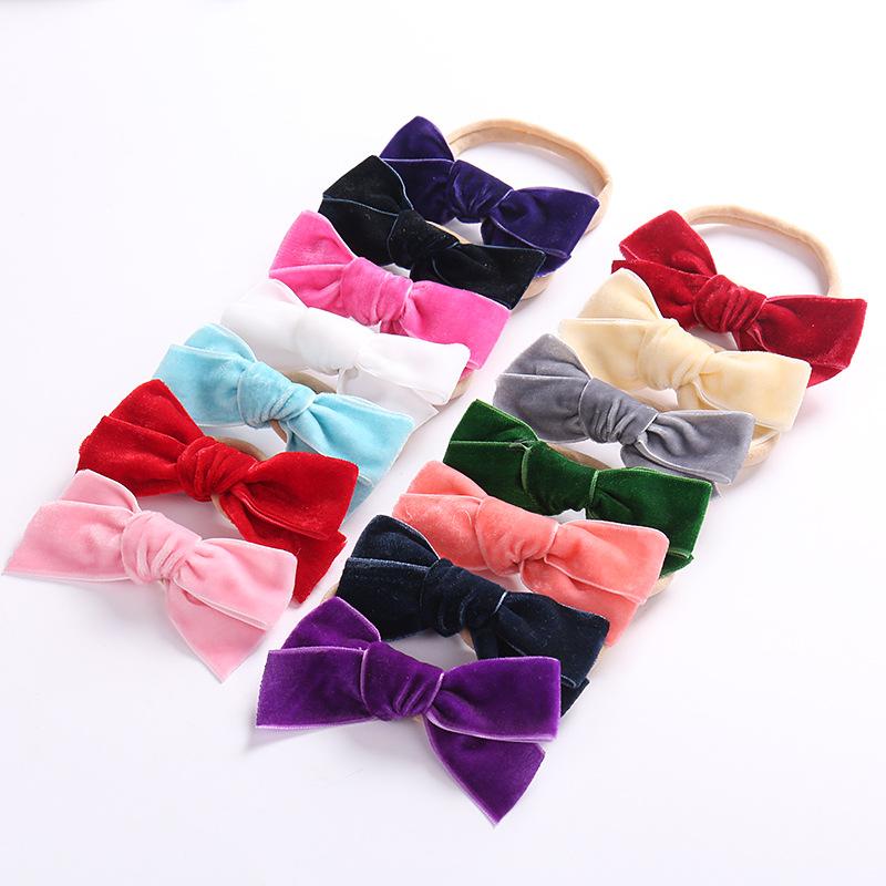 

Hair Accessories Born Baby Velvet Headbands Girls Bow Bands Head Elastic Soft Hairbands For Toddler AccessoriesHair, White