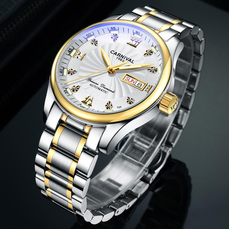 

Wristwatches Carnival Fashion Mens Luminous Imported Movement MIYOTA Stainless Steel Waterproof Sapphire Automatic Watches Mechanical Watch, Black rose blue