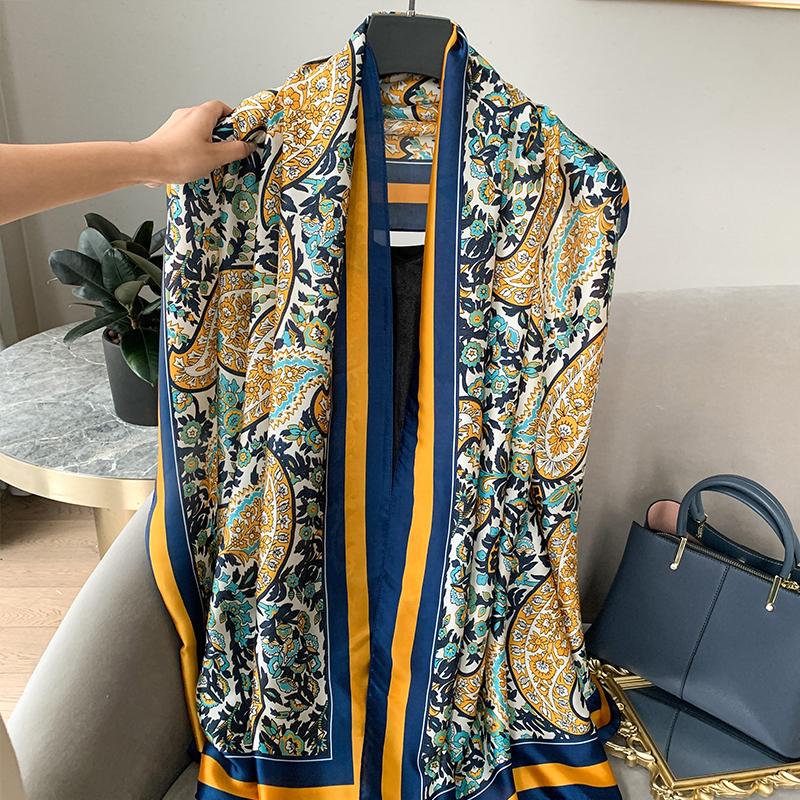 

Scarves Ladies Sunscreen Beach Neckerchief Print Silk Satin Scarfs Fashion Towel Luxury 180X90CM ShawlsScarves