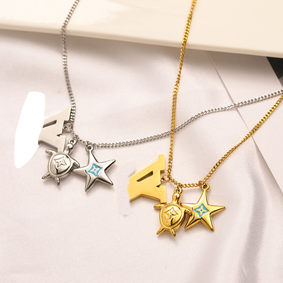 

Never Fading 14K Gold Plated Luxury Brand Designer Pendants Necklaces Tortoise Stainless Steel Double Letter Choker Pendant Necklace Chain Jewelry Accessories
