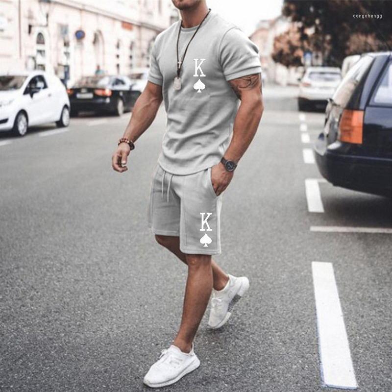 

Men' Tracksuits Letter K Men' Sports Solid Color Printing O-neck T-shirt Suit Summer Fashion Casual Outdoor Large Shorts SuitMen, Tz-314