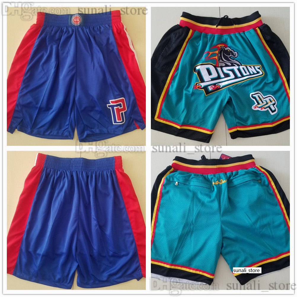 

2022 Detroit''Pistons''Mens Basketball Shorts With Pockets Zipper Sweatpants Breathable Pants Mens, Teal