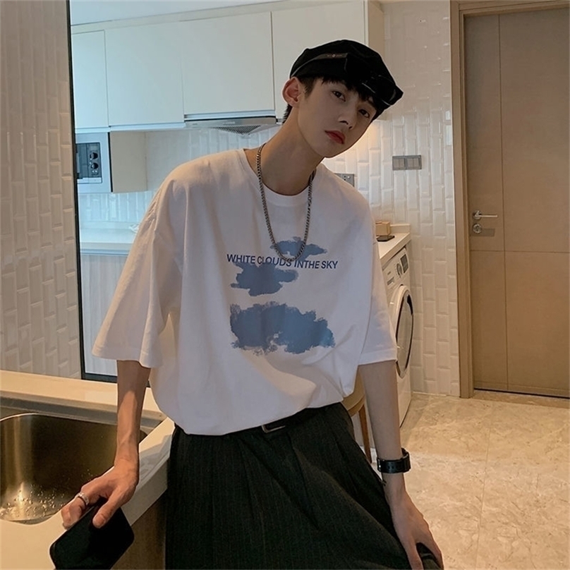 

Privathinker White Cloud In The Sky Graphic Men's Tshirt Cotton Short Sleeve Men T shirt Oversized Casual Loose Clothing 220418, Black