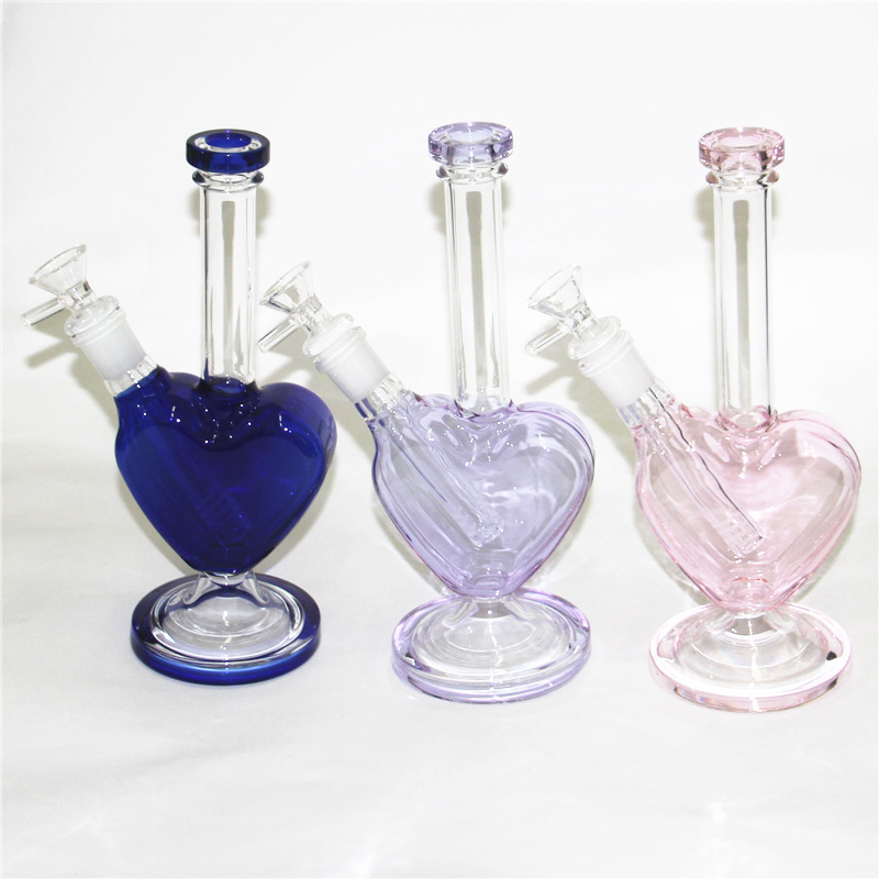 

Heart Shape glass water pipes bongs hookah purple pink blue green color smoking dab rig reclaim catcher nectar straws 14mm Joint Water Pipe Oil Rigs