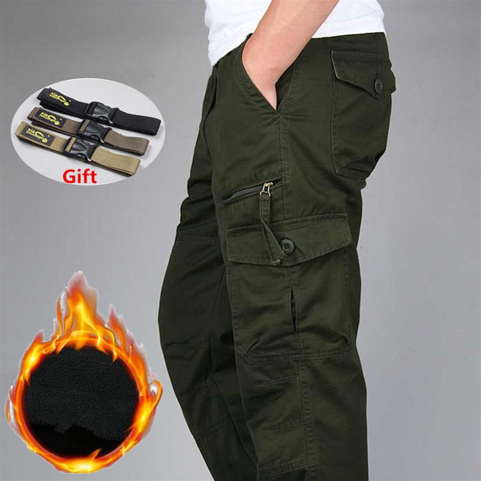 

Men's Pants Winter Warm Thick Double Layer Fleece Army Camouflage Tactical Cotton Long Trousers Men Baggy Cargo242g, Black