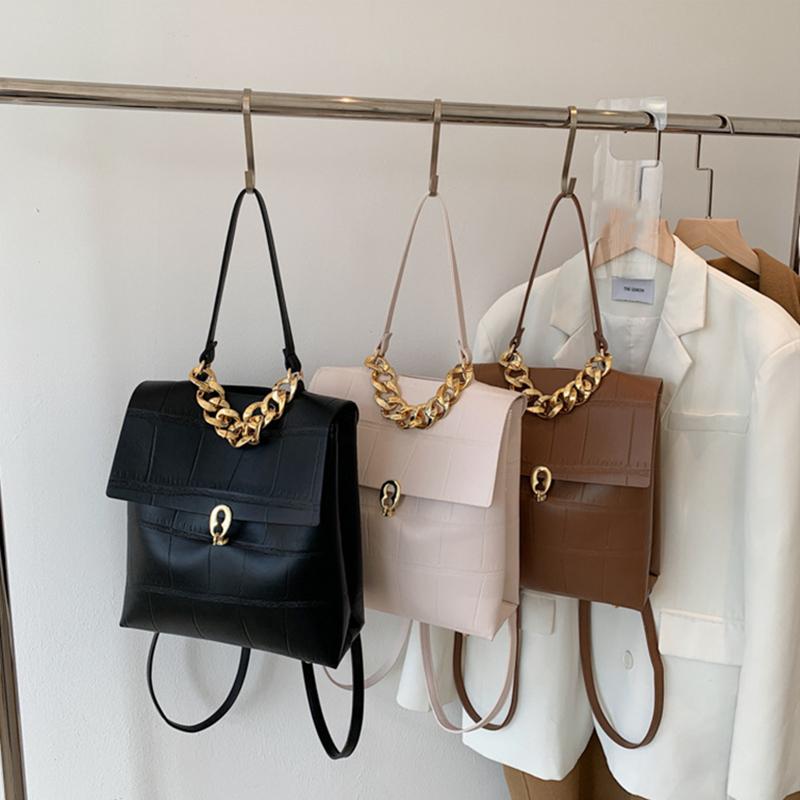 

Backpack Ladies Fashion Brand Sexy Snake Print Metal Chain Handbag Leisure School Travel Shopping Bag For Women, Black