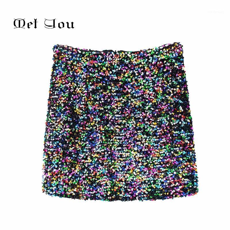 

Women' Spring And Autumn Color Sequins Sexy Back Zipper Skirt Y2k Style Party Fashion Suit Mini MET047 Skirts, Multi