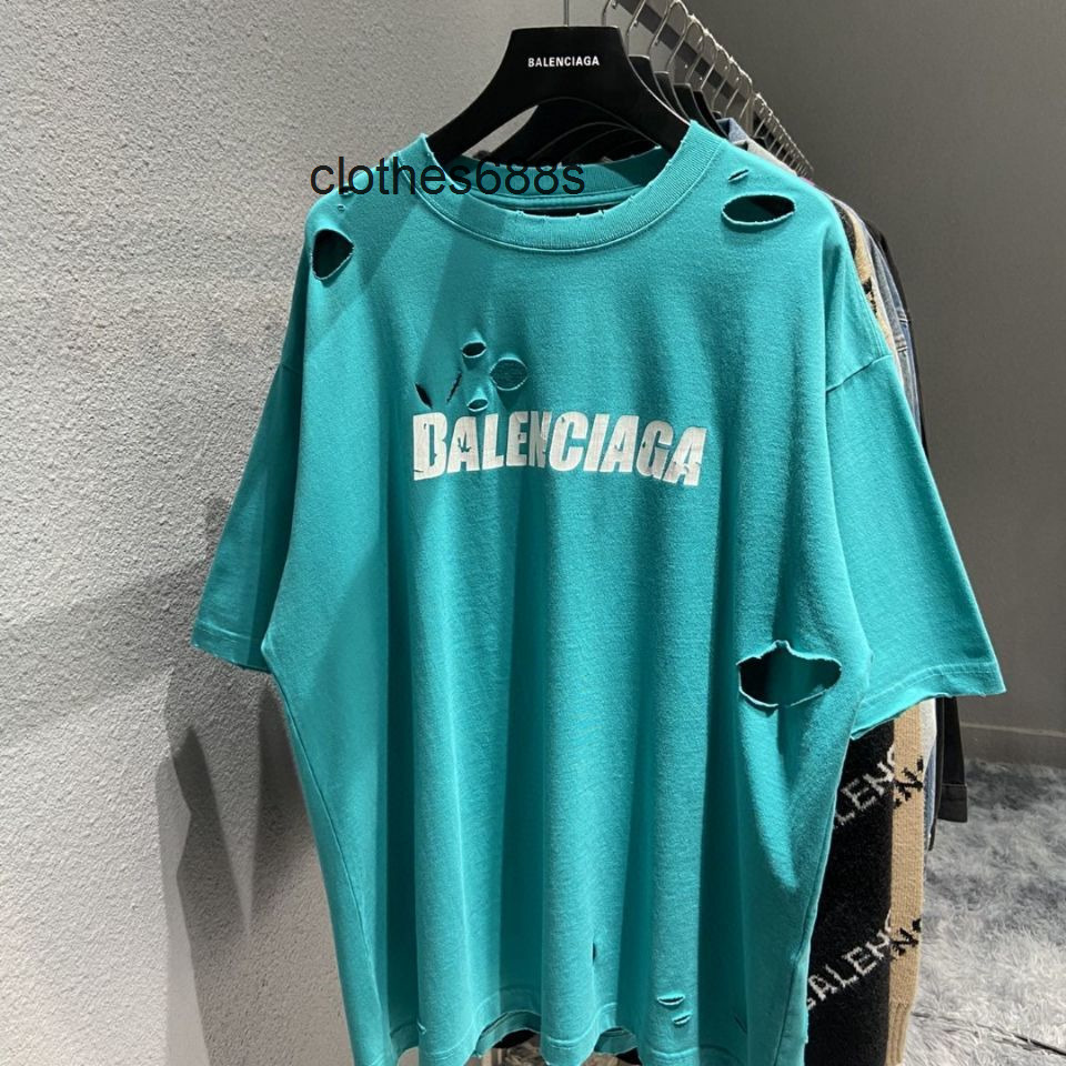 

designer T-shirts Balencaga's Hoodies Men's Sweatshirts Original version of Paris B house broken hole cracked short sleeve T-shirt for men and women, White