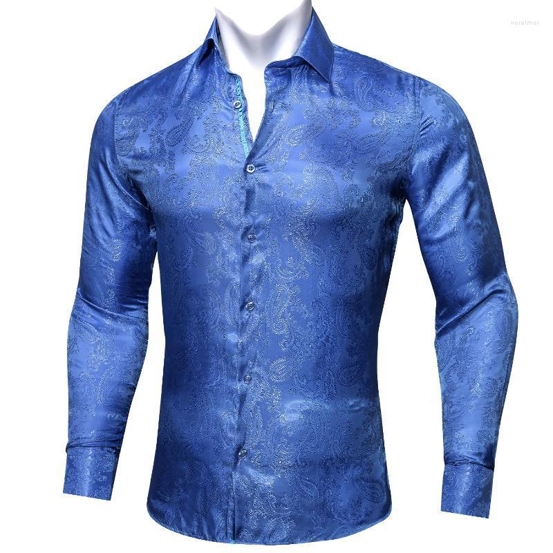 

Men's Dress Shirts Barry.Wang 4XL Luxury Light Blue Paisley Silk Men Long Sleeve Casual Flower For Fit Shirt BY-0082Men's Vere22, Cy-0066