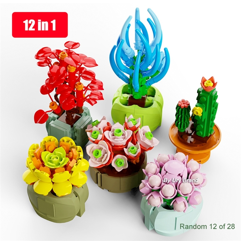 

City Friends Creative Flower Bouquet Desktop Succulent Plants Bonsai Decoration MOC Model Building Blocks Toys for Girls Gifts 220715
