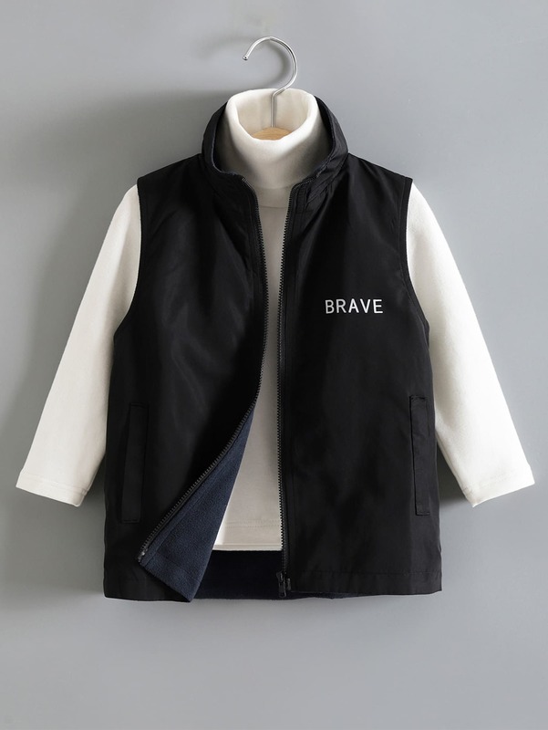 

Toddler Boys Letter Graphic Zipper Thermal Vest Coat SHE, Black