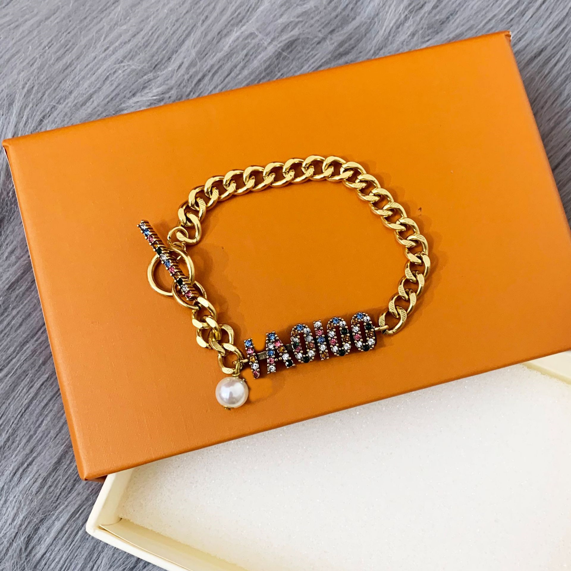 Bracelet et Collier Femme Or Strass Bijoux Ensemble de Deux Pièces