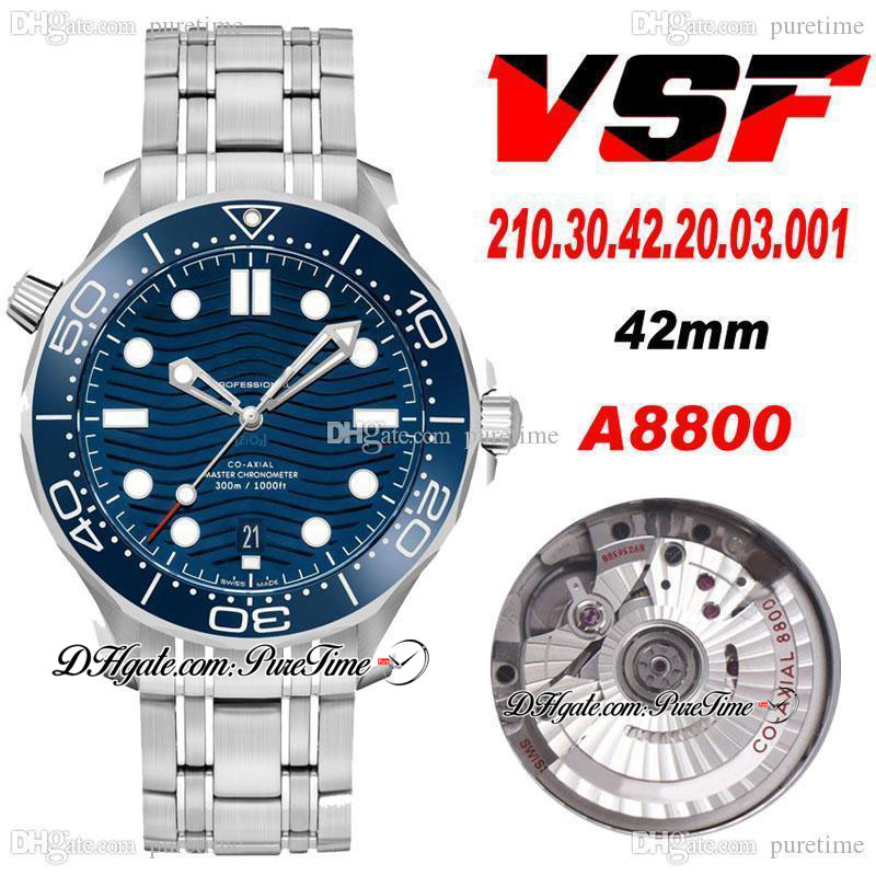 

VSF V2 Diver 300M A8800 Automatic Mens Watch Ceramics Bezel Blue Texture Dial Stainless Steel Bracelet 210.30.42.20.03.001 Super Edition Puretime 10a1, 300m-10-a