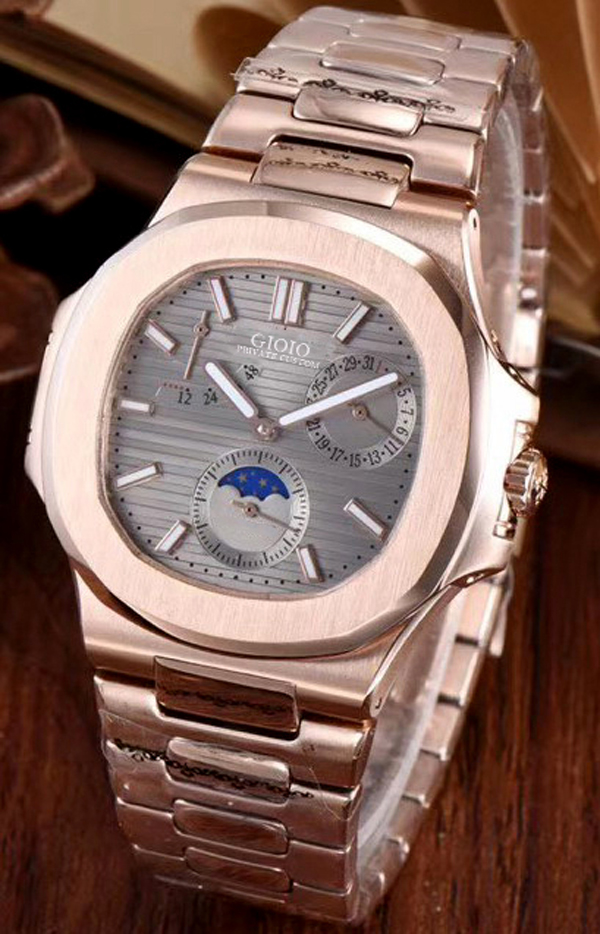 

Automatic Mechanical Men Watch Rose Gold Moon Phase Black Blue