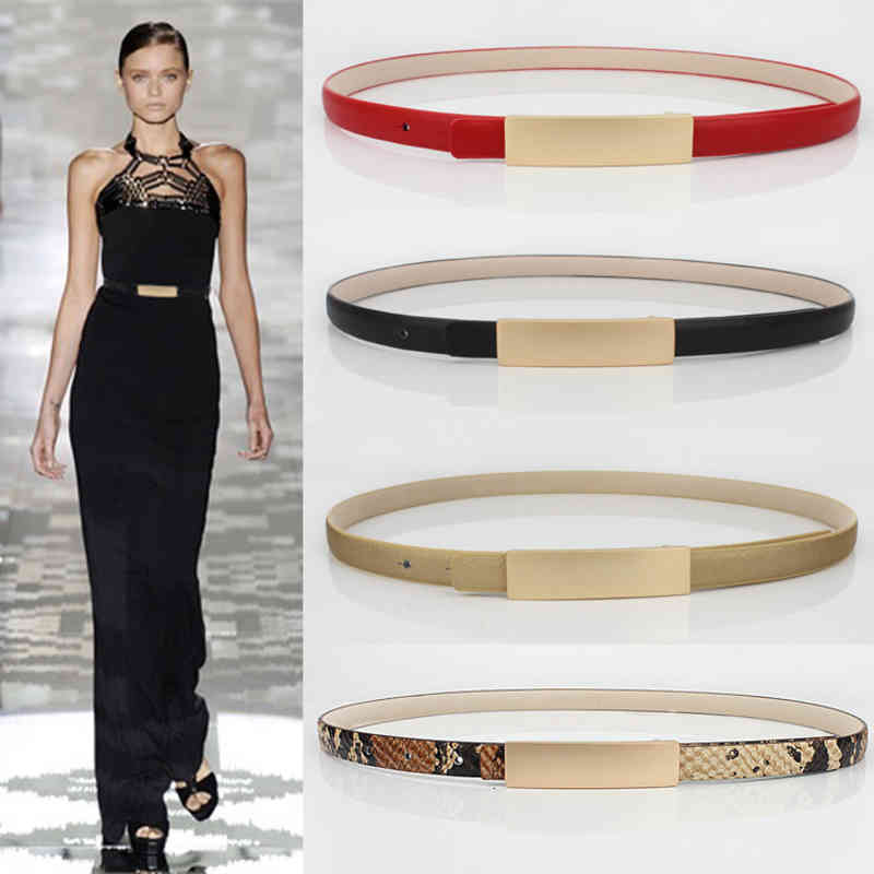 

Belts Metal fashion simple cow leather thin belt women's decorative sweater accessories black gold white 950O