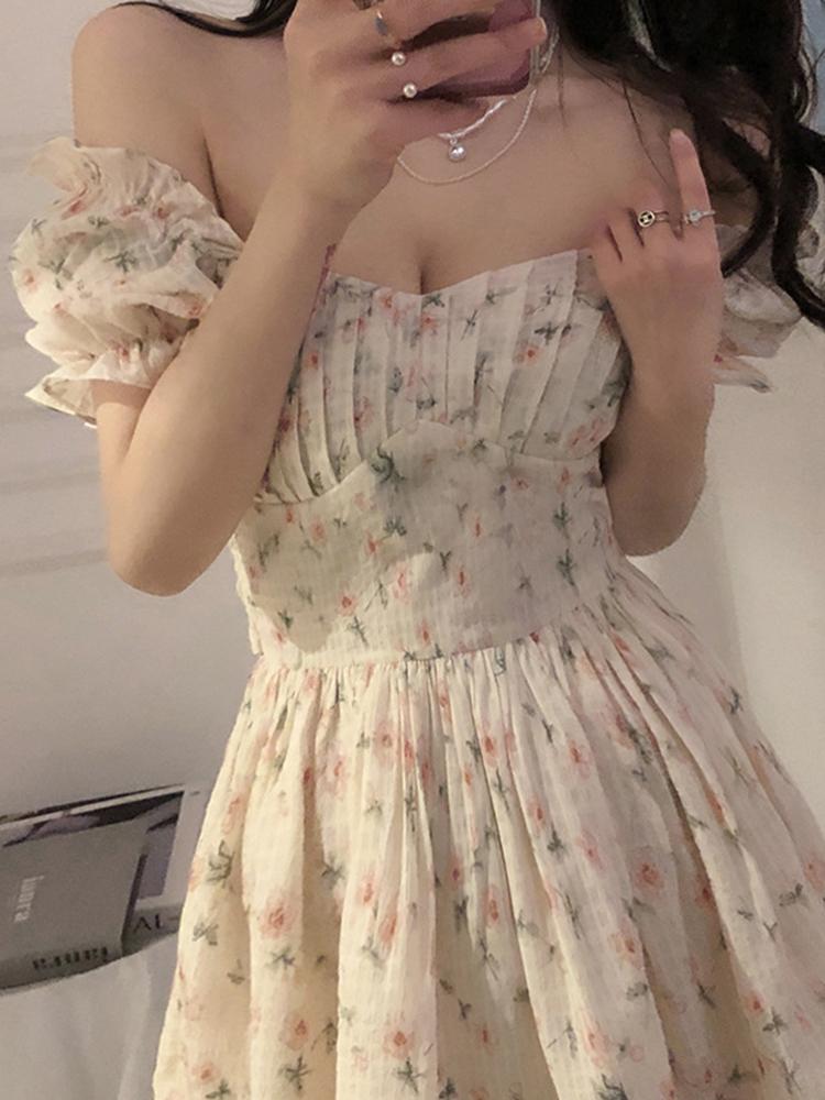 

Casual Dresses Sweet Chiffon Dress Halter Strap Skirt Floral Short Seaside Girl Southern France HolidayCasual, 3246