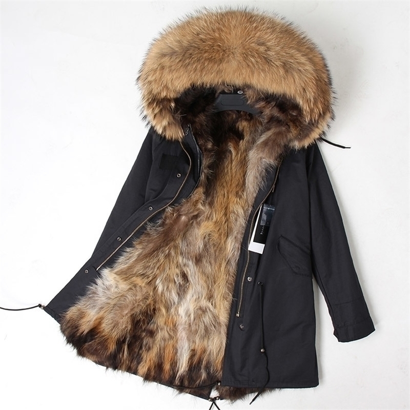 

Womens coats Natural raccoon fur medium size ladies winter coat thick fur liner slim female jacket fur coat woman parkas 201125, D3-3