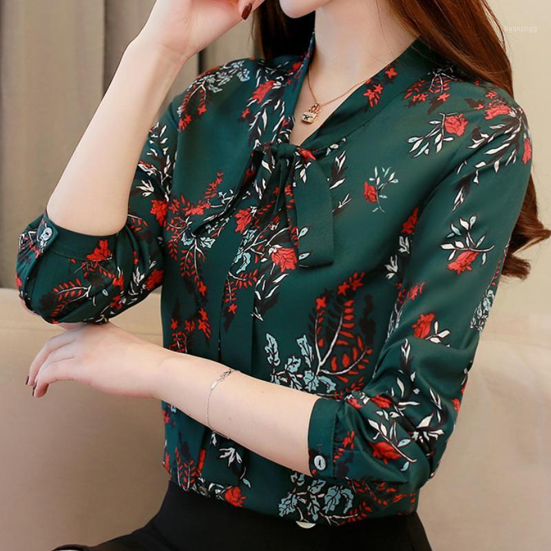 

Fashion Women Blouses 2022 Autumn Long Sleeve Floral Print Chiffon Blouse Shirts Top Female Womens Tops And B709 Women, Green