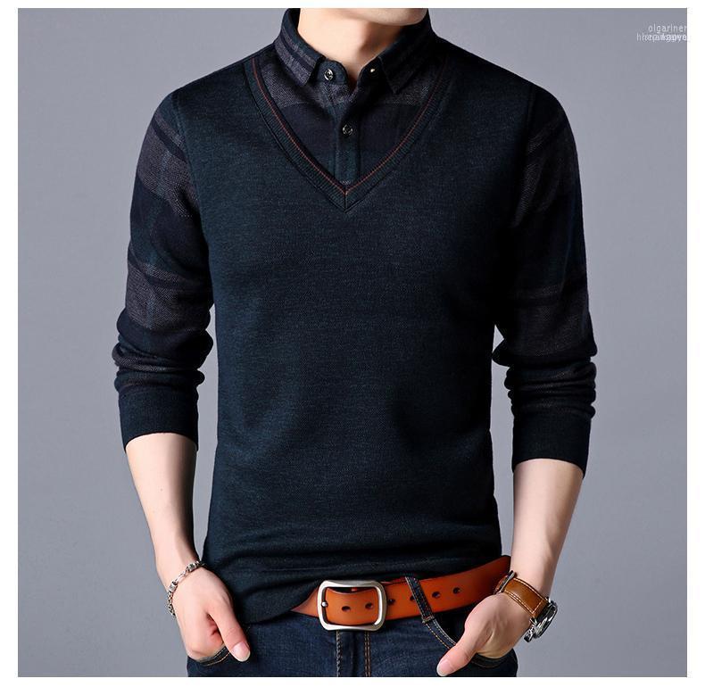 

Men's Sweaters Fake Two T-shirts For Men 2022 Spring Shirt Collar T-shirt Korean Fashion Top Fashion1 Olga22, Red