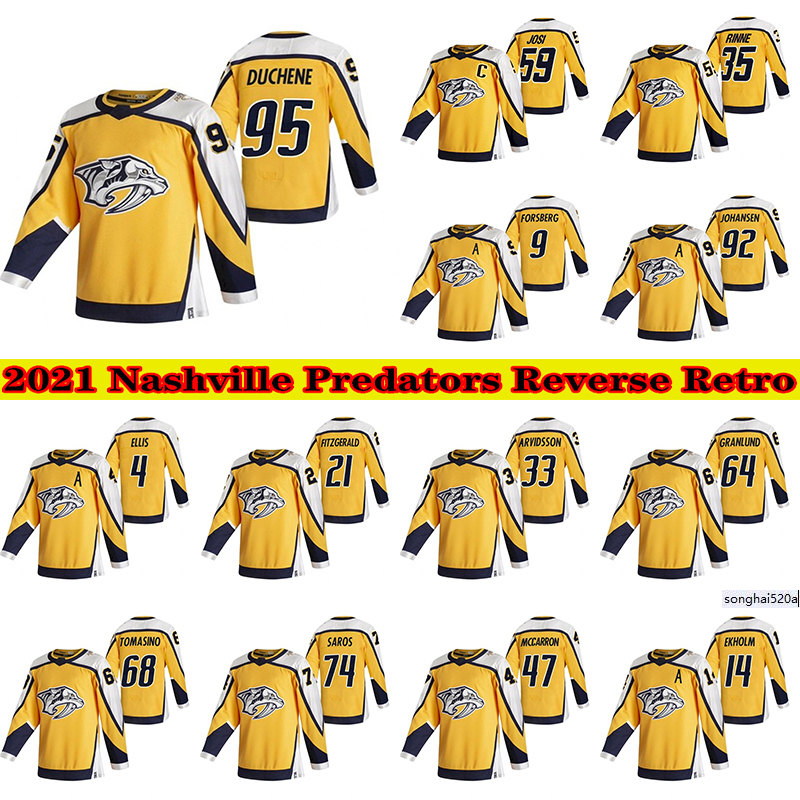 

59 Roman Josi Nashville Predators 2021 Reverse Retro Jersey 95 Matt Duchene 92 Ryan Johansen 9 Filip Forsberg 35 Pekka Rinne Hockey Jerseys nhl' Jerseys, Reverse retro yellow 64