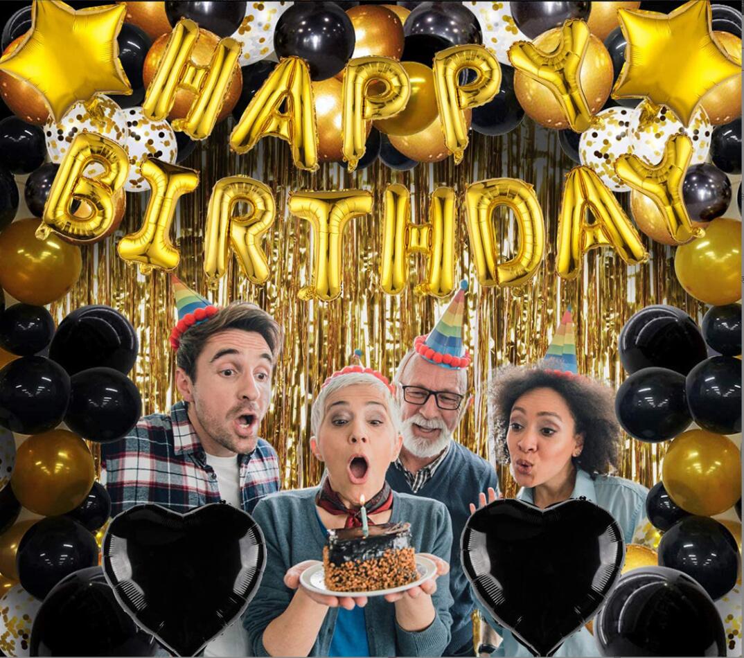 16 inch black gold happy birthday balloon letter set Party Decoration black balloons Sequin rain curtain wed supplies sets-image-764748963