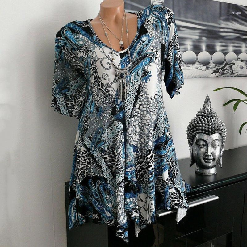 

Women's T-Shirt Woman Tshirts Short Sleeve Vintage Print Tank V-neck Hem Irregular Plus Size Tops For Women Summer Camisetas De Mujer#40, Bu