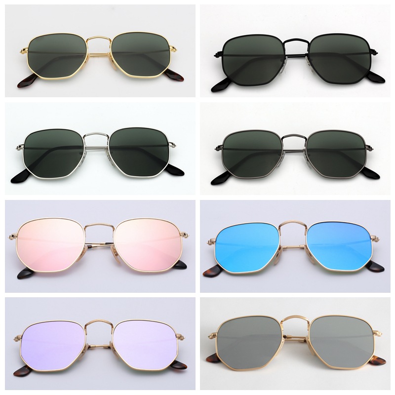 

Designer Hexagonal Sunglasses Women 3548 mens sun glasses Metal Frame Glass Lens Anti Glare Shades UV400 Protection Sport driving fashion beach Gafas de sol zoelea